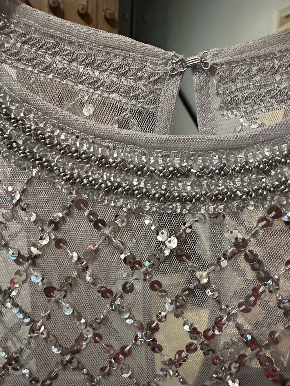 Adrianna Papell Silver Beaded Short-Sleeve Maxi Dress - Picture 3 of 4